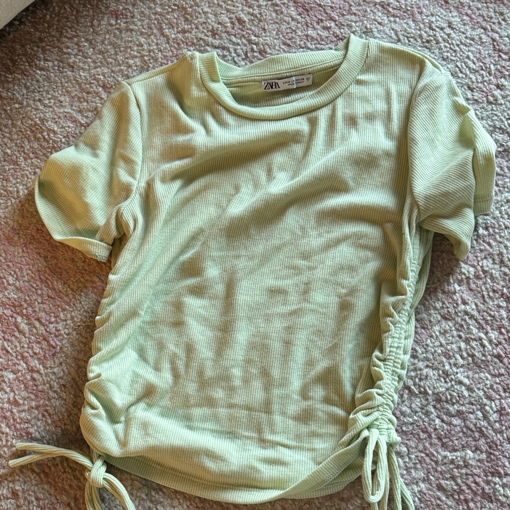 Zara Light Green Ruched Short Sleeve Tee